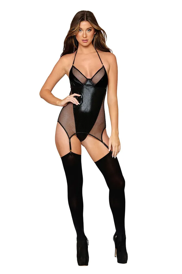 Bodystockings Playsuits Sale Specials Garter Slip Teddy One Size Black