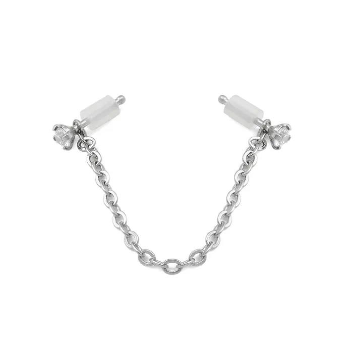 Female Sex Toys Painful Pleasures 20g 14 Crystal Nose Bones with Chain Set of Two Pairs