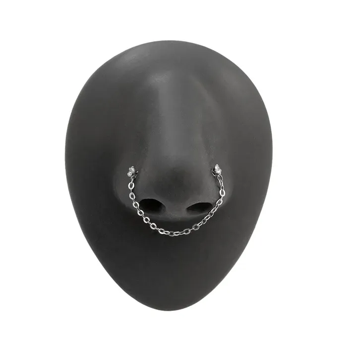 Female Sex Toys Painful Pleasures 20g 14 Crystal Nose Bones with Chain Set of Two Pairs