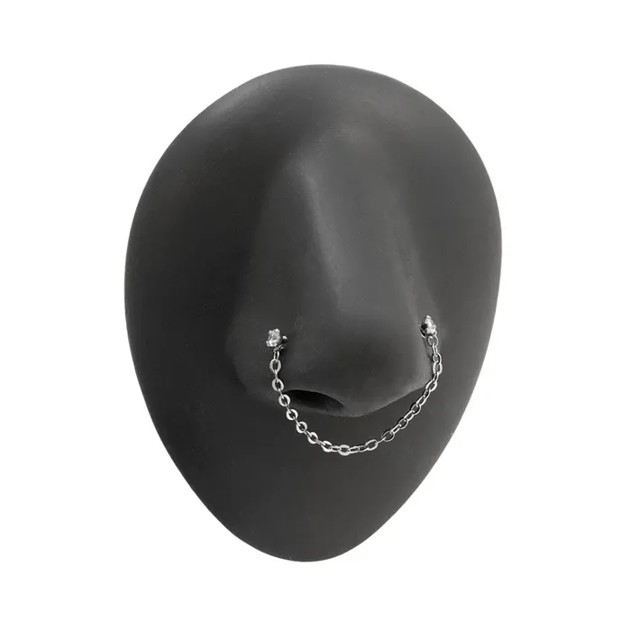 Female Sex Toys Painful Pleasures 20g 14 Crystal Nose Bones with Chain Set of Two Pairs