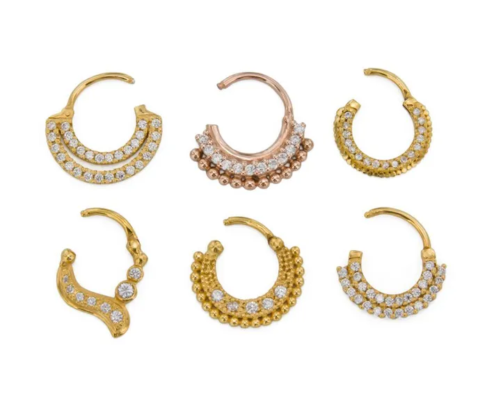 Male Sex Toys Painful Pleasures 16g Septum Clicker Pressed Jewel 14kt Yellow Gold Plated Ring