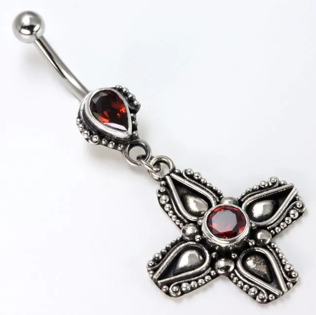Painful Pleasures Male Sex Toys 14g 716 Tear Drop Indonesian with Dangle Cross Wholesale Belly Rings
