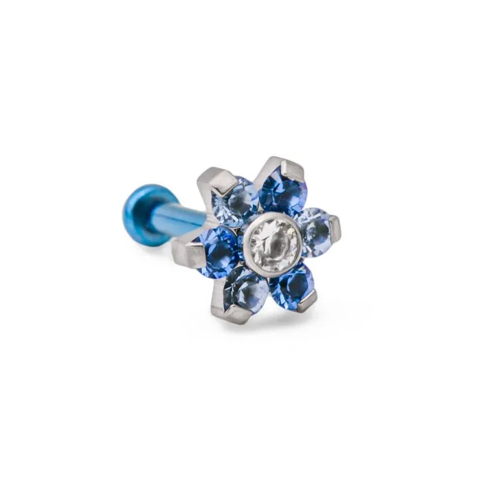 Tilum Male Sex Toys Tilum 18g16g Internally Threaded Titanium Jewel Flower Top with Crystal Center Choose Petal Jewel Color Price Per 1