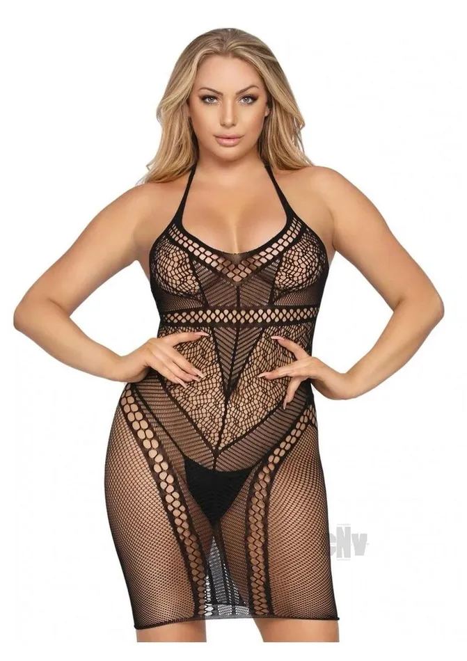 Anal Fairvillacom Multi Net Halter Mini Dress Os Black