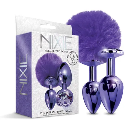 Anal Nixie Metal Butt Plug Set wJewel Inlaid Pom Pom Purple Metallic Fairvillacom Anal Nixie Metal Butt Plug Set wJewel Inlaid Pom Pom Purple Metallic Fairvillacom