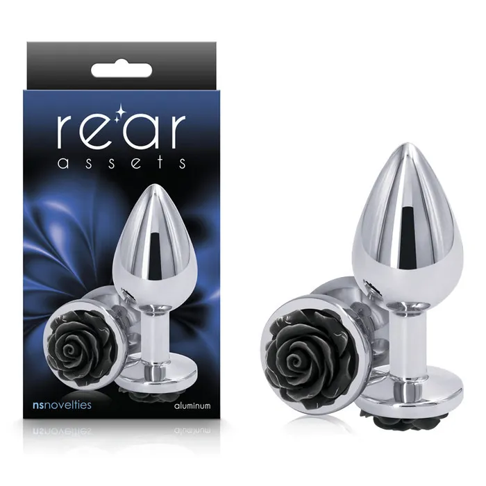 Anal ShhhWndsr Rear Assets Butt Plug with Rose insert Chrome Medium
