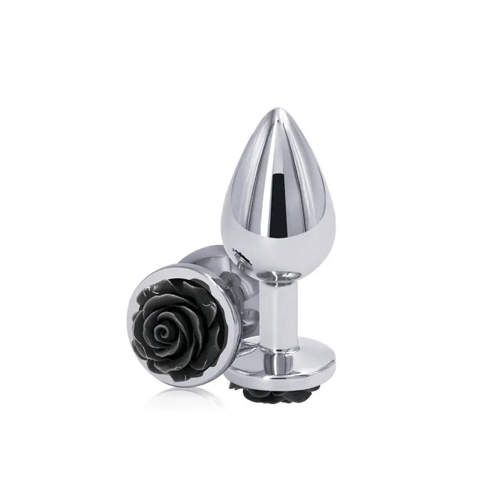 Anal ShhhWndsr Rear Assets Butt Plug with Rose insert Chrome Medium