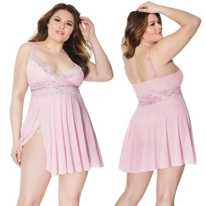 Crystal Pink Babydoll wLightly Padded Cups Thong PinkSilver 1X2X Fairvillacom Vibrators