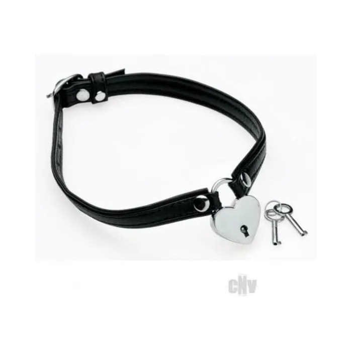 Dildos Fairvillacom Heart Lock Leather Choker With Lock And Key Black