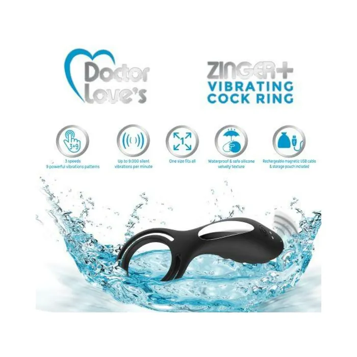 DOCTOR LOVE ZINGER VIBRATING RECHARGEABLE COCK RING W REMOTE BLACK Fairvillacom Male Sex Toys