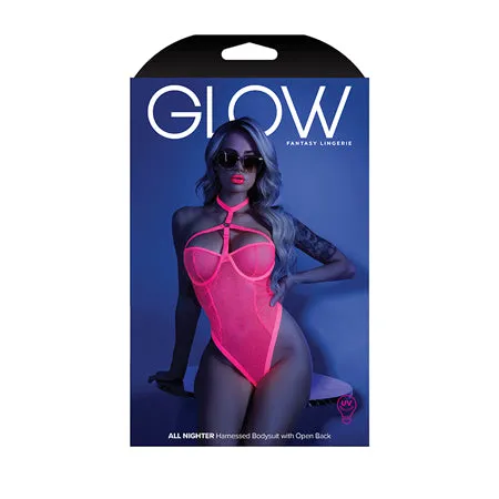 Fairvillacom Anal Glow Black Light Harness Mesh Body Suit Neon Pink ML