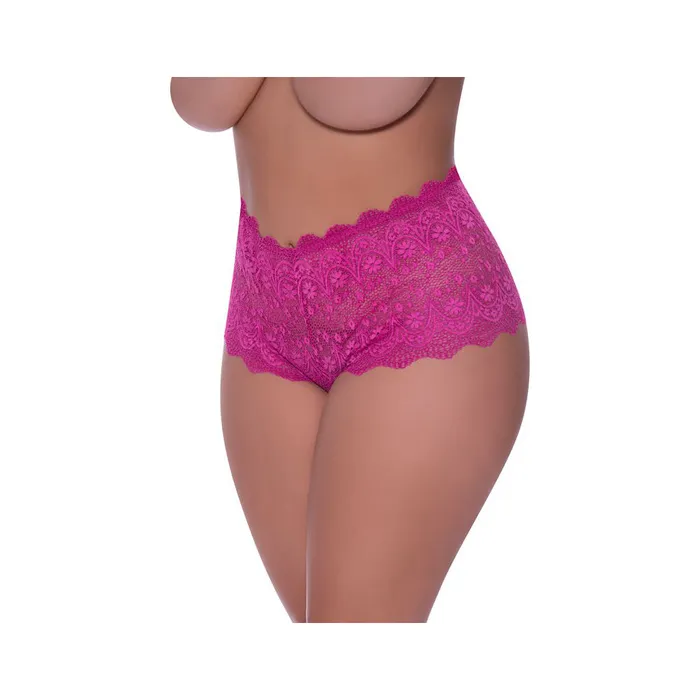 Fairvillacom Couples Split Crotch Lace Boy Short Raspberry 2X