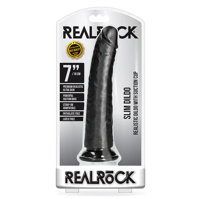 Fairvillacom Dildos RealRock 7in Slim Dildo WSuction Black