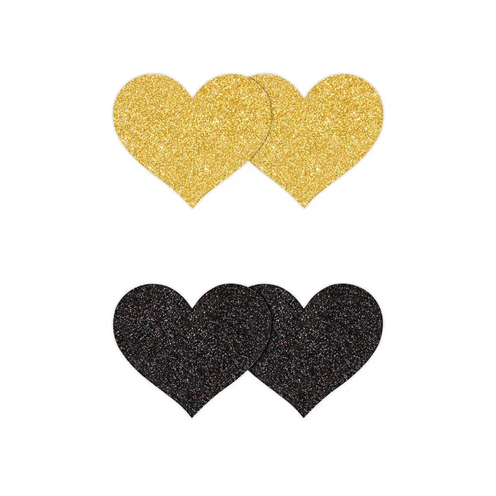 Fairvillacom Pretty Pasties Glitter Hearts BlackGold 2 Pair Anal