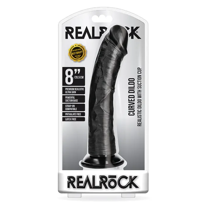 Fairvillacom RealRock 8in Curved Dildo WSuction Black Dildos
