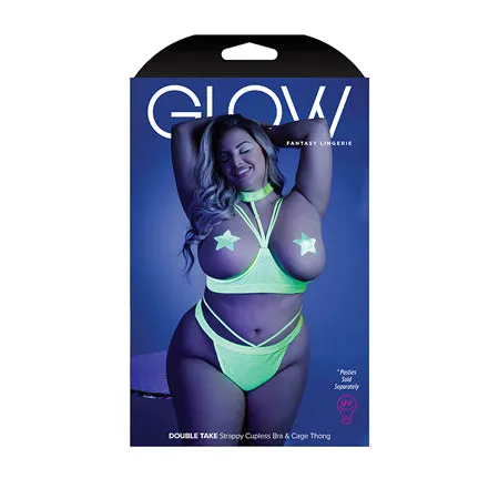Glow Black Light Harness Open Shelf Bra Cage Thong Pasties not Included Neon Lemon QN Fairvillacom Dildos