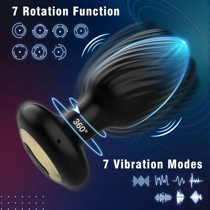 KERERO Male Sex Toys Solomon Rotating Anal Plug with Vibrating Pattern