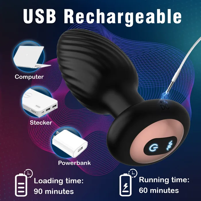 KERERO Male Sex Toys Solomon Rotating Anal Plug with Vibrating Pattern