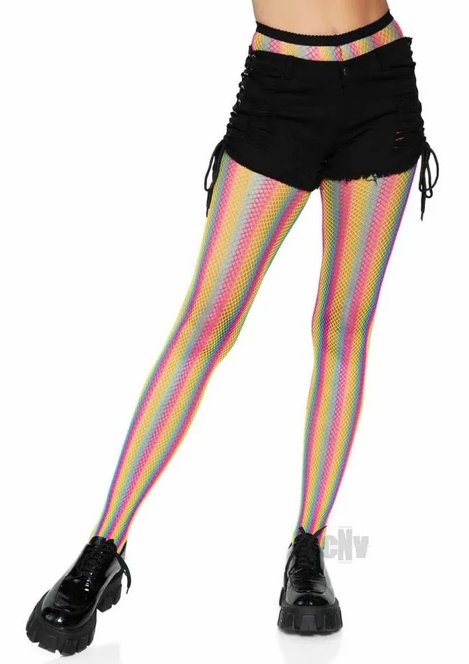 Leg Avenue Inc Female Sex Toys Neon Rainbow Stripe Pantyhose Os