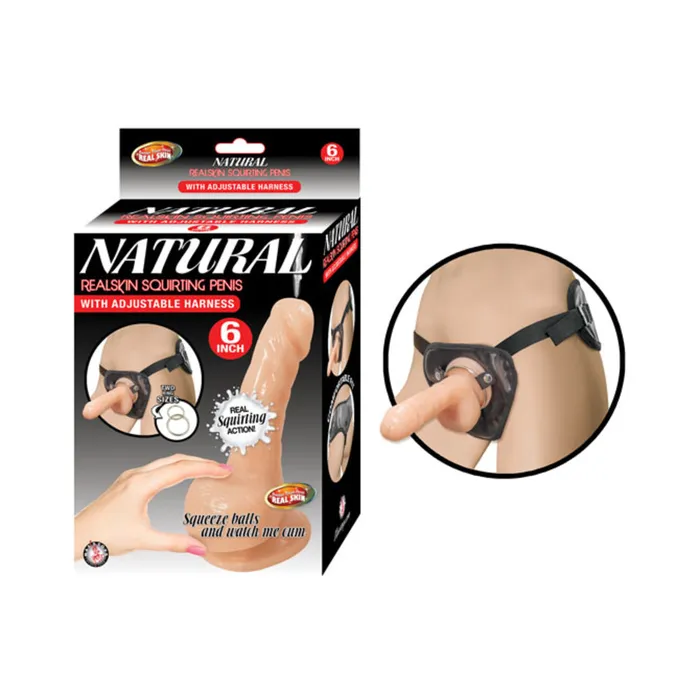 Natural Realskin Squirting Penis Wadjustable Harness 6in Flesh Fairvillacom Female Sex Toys
