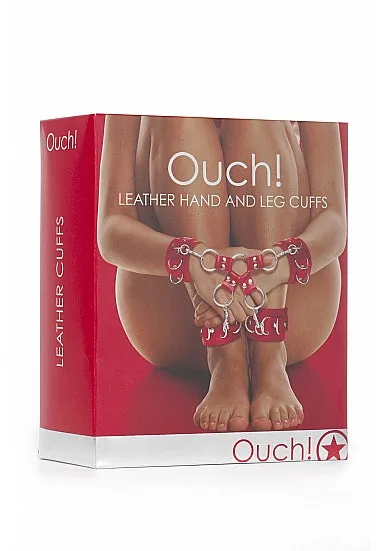 Ouch Restraints Shots Ouch Leather Hand Leg Cuffs Red