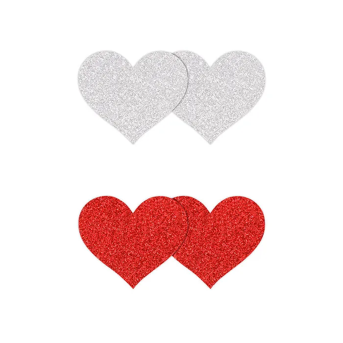 Pretty Pasties Glitter Hearts RedSilver 2 Pair Fairvillacom Vibrators