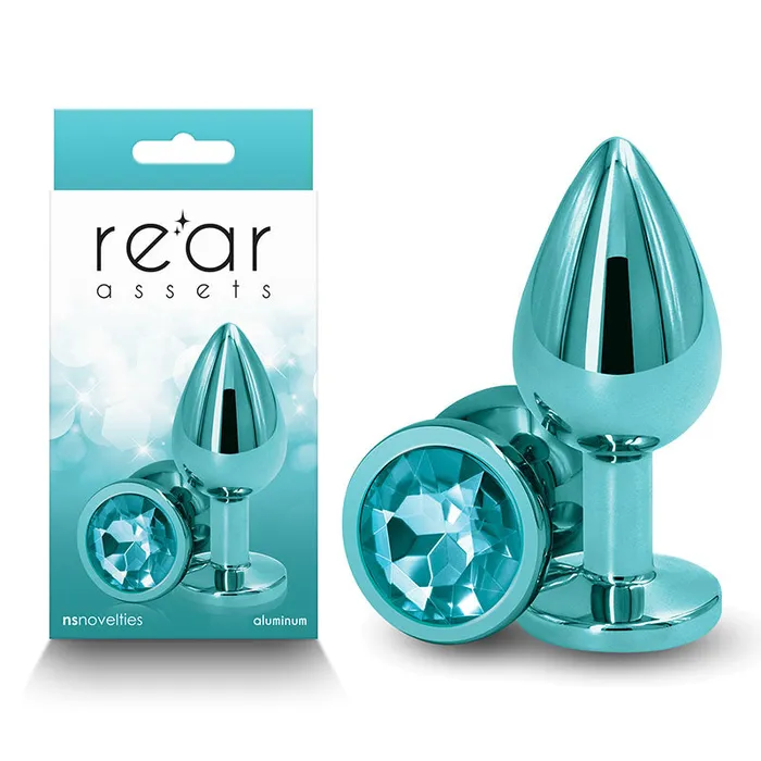 Rear Assets Butt Plug with Crystal Insert Teal Medium ShhhWndsr Anal