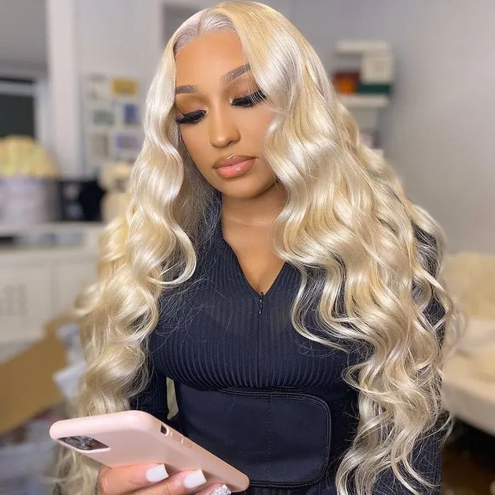 Remy Lace front wig Honey Blonde wavy Centre part ShhhOb Couples