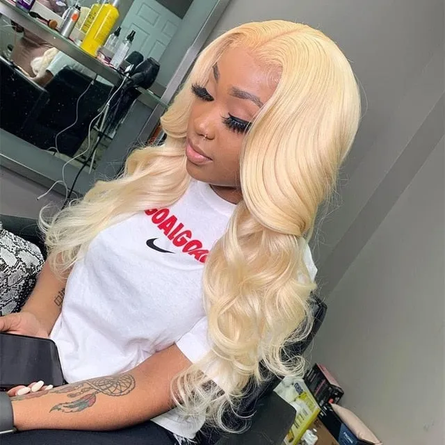 Remy Lace front wig Honey Blonde wavy Centre part ShhhOb Couples