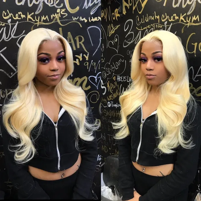 Remy Lace front wig Honey Blonde wavy Centre part ShhhOb Couples