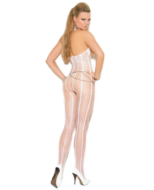 Elegant Moments Bodystockings Playsuits Vivace White Open Bust Crochet Bodystocking