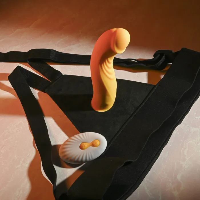 Evolved Female Sex Toys Gender X Yellow Sweet Embrace Dual Motor Strap On Vibe wHarness