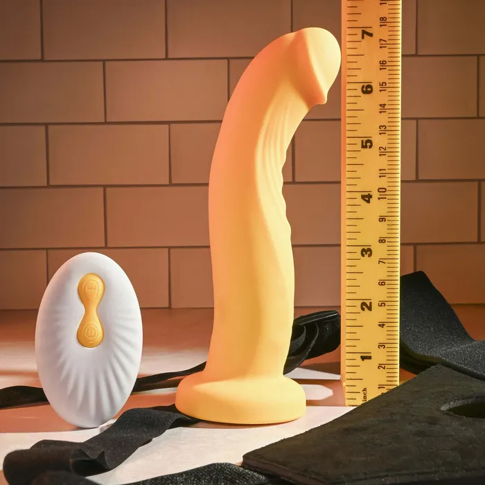 Evolved Female Sex Toys Gender X Yellow Sweet Embrace Dual Motor Strap On Vibe wHarness