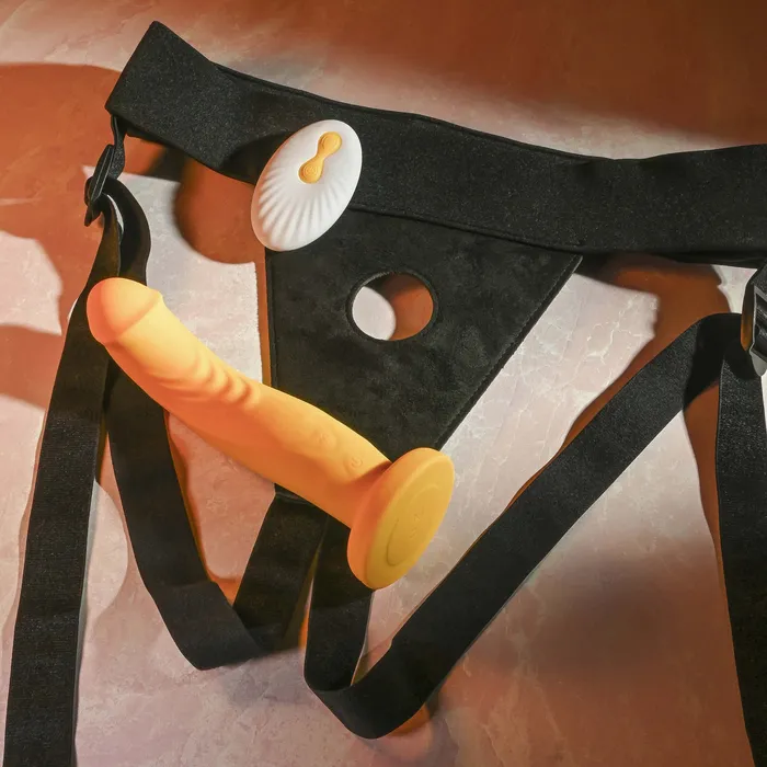 Evolved Female Sex Toys Gender X Yellow Sweet Embrace Dual Motor Strap On Vibe wHarness