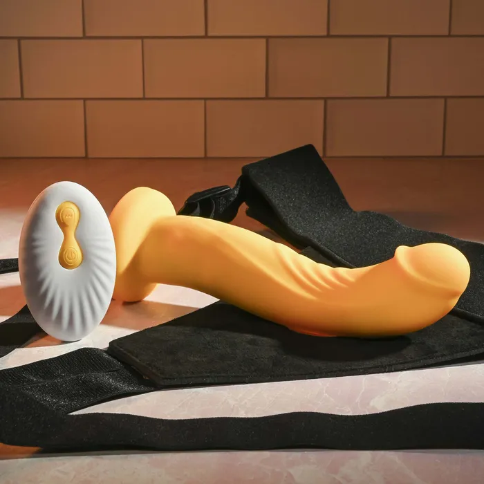Evolved Female Sex Toys Gender X Yellow Sweet Embrace Dual Motor Strap On Vibe wHarness