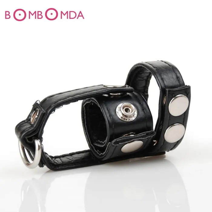 Kinkstasy Male Sex Toys Leather Cockring Scrotum Bound CBT Ball Stretcher