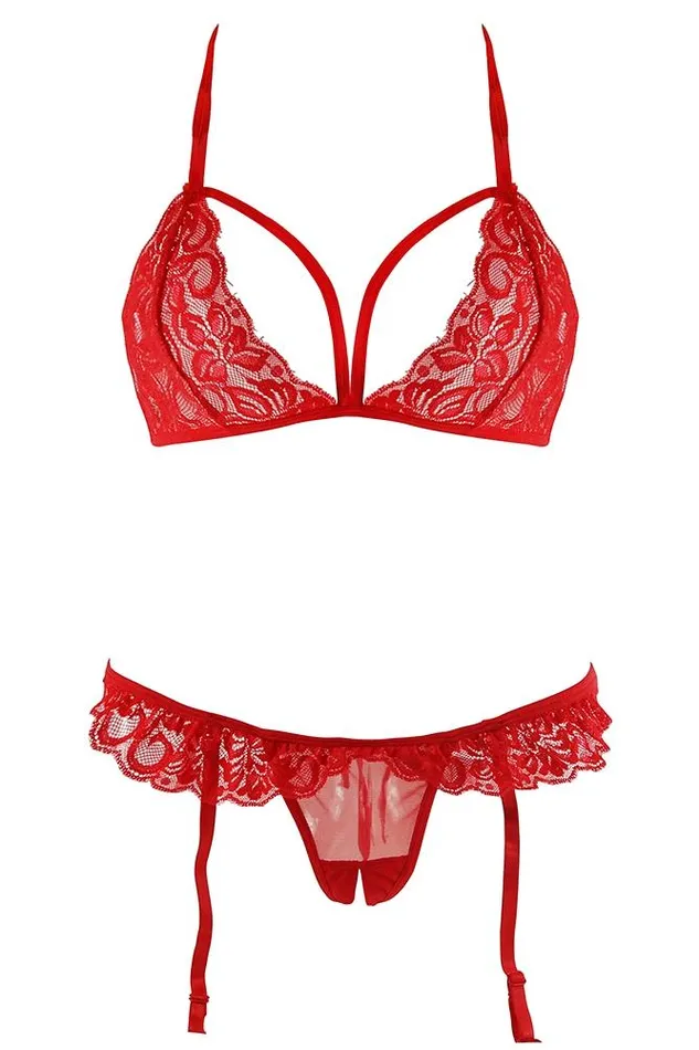 Lacy Bra Open Crotch Garter Panty Baci Female Sex Toys