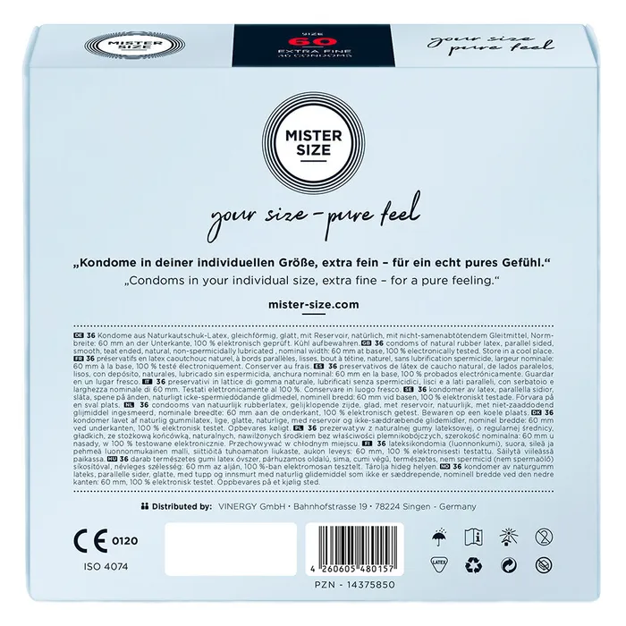 Male Sex Toys Mister Size 60mm Your Size Pure Feel Condoms 36 Pack Mister Size