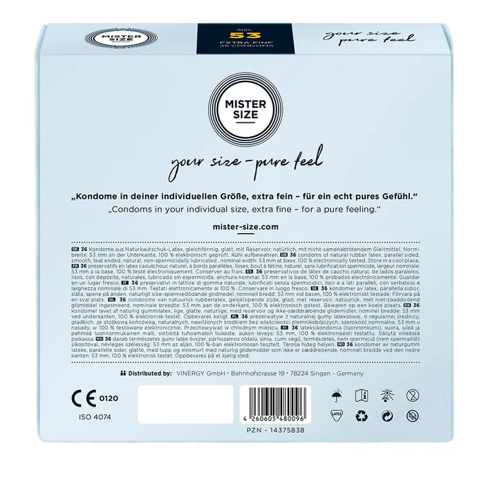 Male Sex Toys Mister Size Mister Size 53mm Your Size Pure Feel Condoms 36 Pack