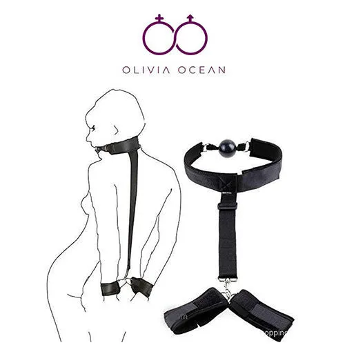 Olivia Ocean Couples Slave Neck Hand Wrist Cuffs Collar Mouth Ball Gag Restraint Belt