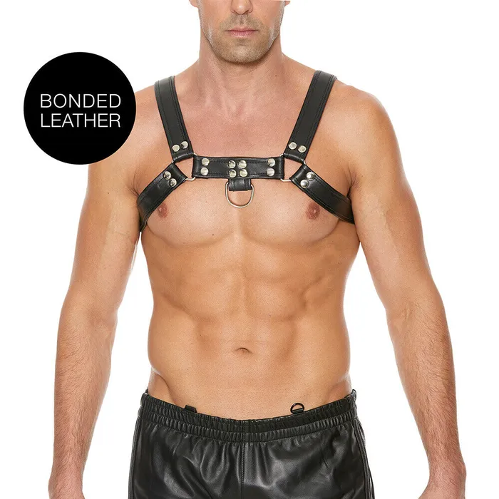 Shots Toys Anal Ouch Chest Bulldog Harness Black Large to Xlarge